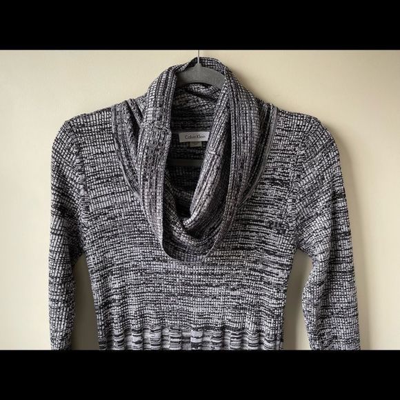 Calvin Klein Cowl Neck Marled Knit Sweater Dress Size Small Gray Black White - Picture 6 of 12